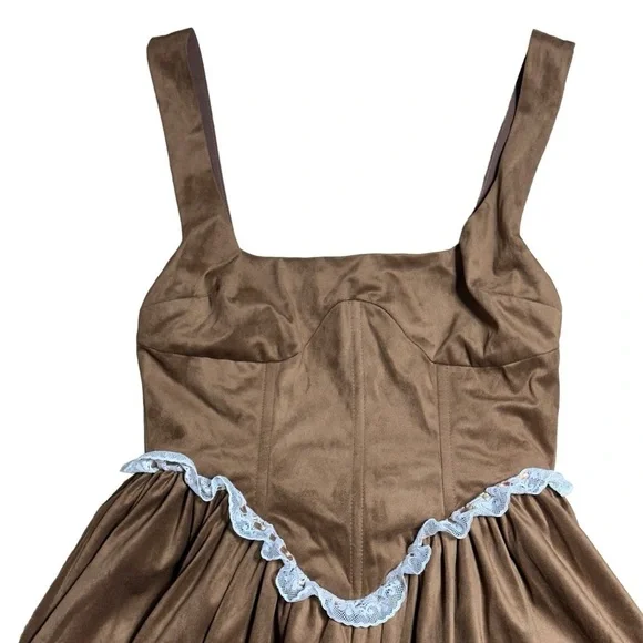 For Love & Lemons Brown Suede Hadley Mini Dress US S - Picture 5 of 11